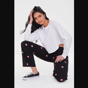Forever 21 Happy Face Flower Twill Pants M NWT